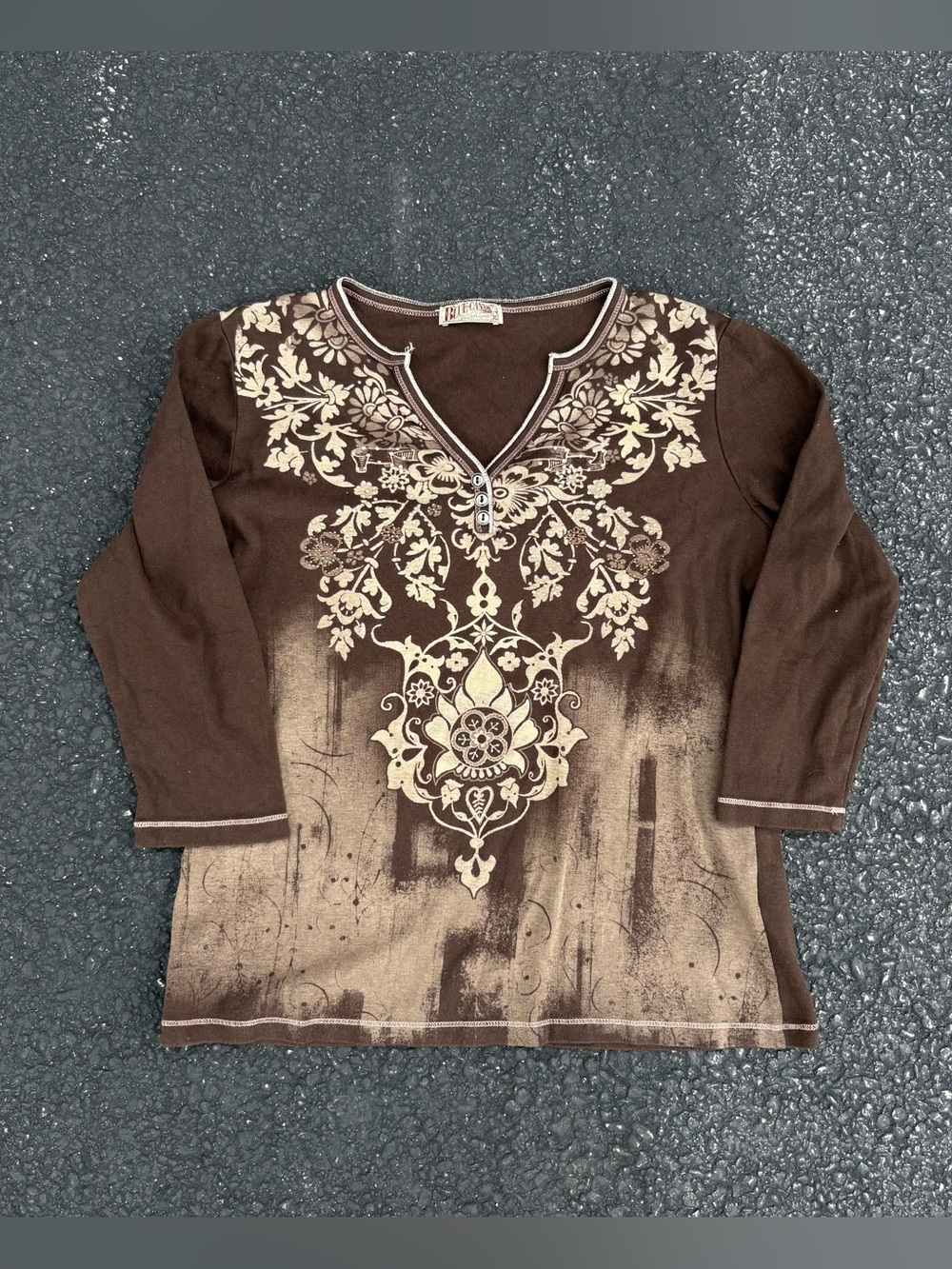 Vintage Y2K Blue Canyon T-Shirt Womens XL Rhinestone USA Brown Grunge